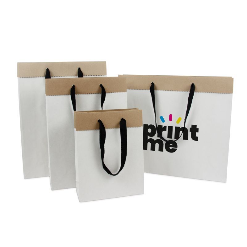Luxuriöse Papiertaschen aus recyceltem Duplexpapier 20+8x26 cm Weiß (100 Stück) [FP-DPK084]