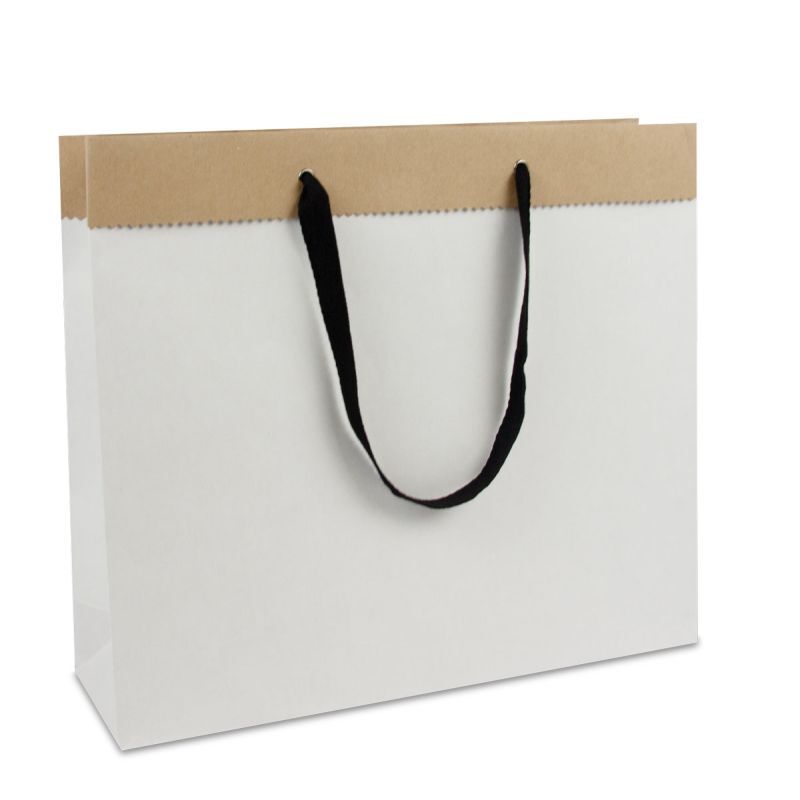 Luxuriöse Papiertaschen aus recyceltem Duplexpapier 40+12x35 cm Weiß (100 Stück) [FP-DPK087]