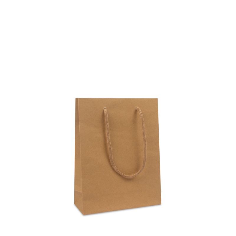 Luxuriöse Papiertaschen Kraftpapier 20+8x26 cm Braun (100 Stück) [FP-DPK116]