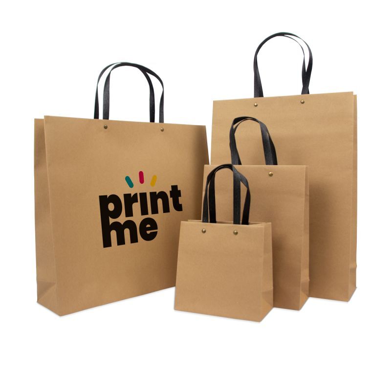 Luxuriöse ökologische Papiertaschen mit schwarzen Kraftpapier-Henkeln 16+8x16 cm Braun (100 Stück) [FP-DPK121]