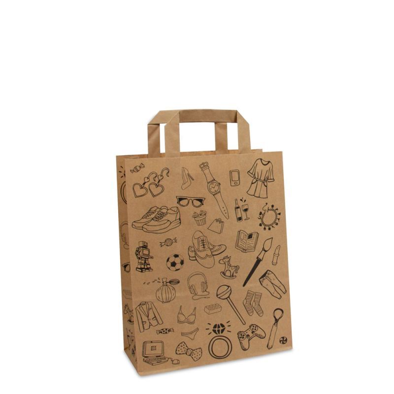 Kraftpapiertaschen FSC® - Doodle Retail 22+10x28 cm Braun (250 Stück) [FP-DPL053]
