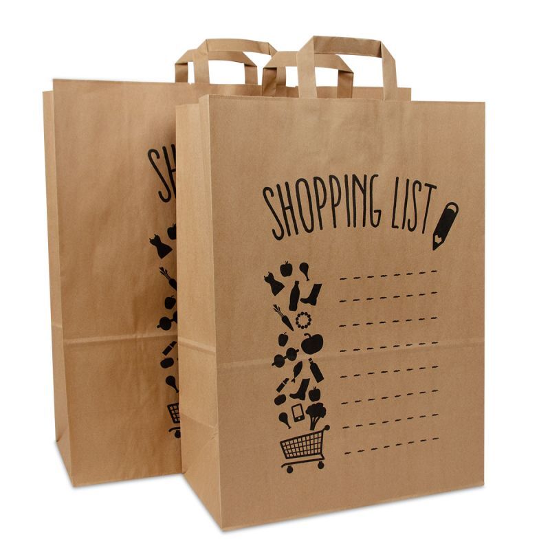 Kraftpapiertaschen - Shopping List 32+17x44 cm Braun (250 Stück) [FP-DPL059]