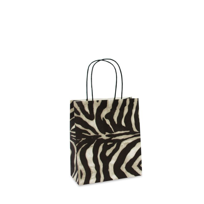 Papiertragetaschen mit gedrehte Griffe 22+10x26 cm Zebra (200 Stück) [FP-DPT025]