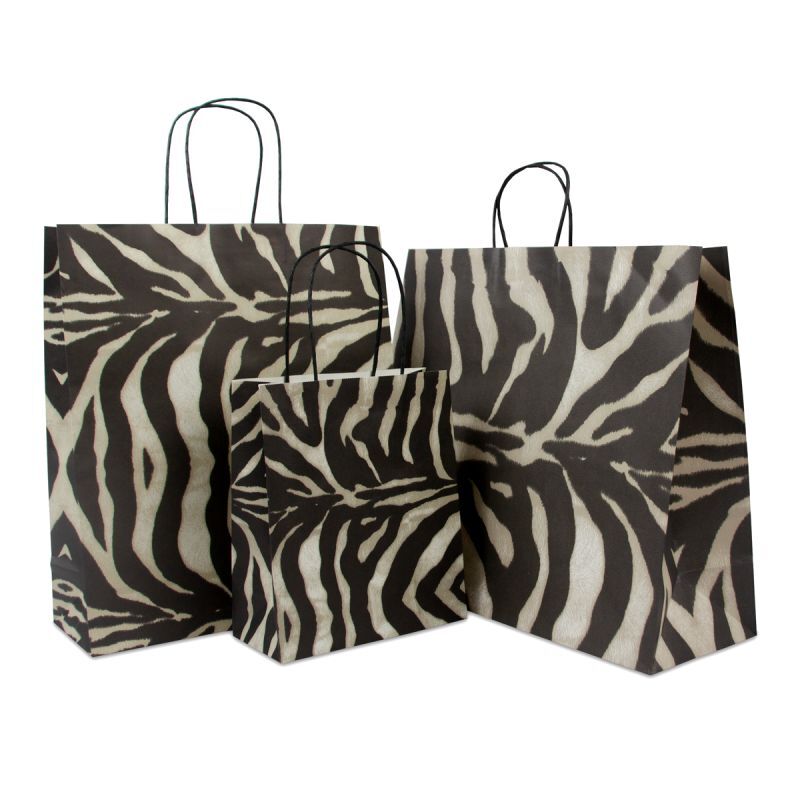 Papiertragetaschen mit gedrehte Griffe 36+12x41 cm Zebra (150 Stück) [FP-DPT029]