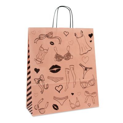 Papiertragetaschen mit gedrehte Griffe - Lingerie 35+14x41 cm Hellrosa (250 Stück) [FP-DPT091]