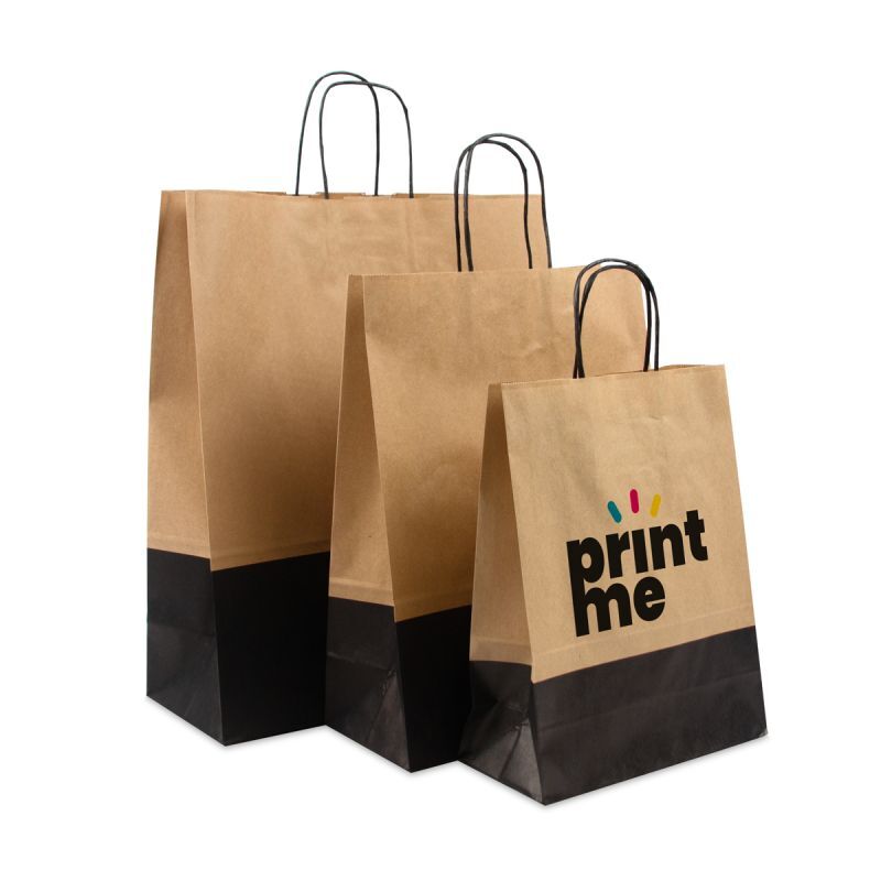 Papiertragetaschen mit gedrehte Griffe - Braun/schwarz zweifarbig 22+10x28 cm Braun (250 Stück) [FP-DPT104]