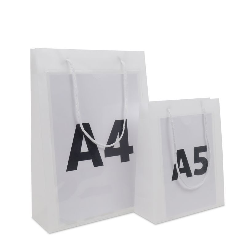 Buste shopper in plastica di lusso con finestra trasparente per formato A5 20+8x25 cm Semitrasparente (200 pz) [FP-DQC020]