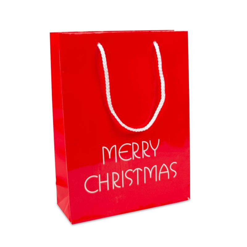 Sacs de Noël en papier de luxe - Merry Christmas 26+10x35 cm Rouge (100 pcs) [FP-TOP993]