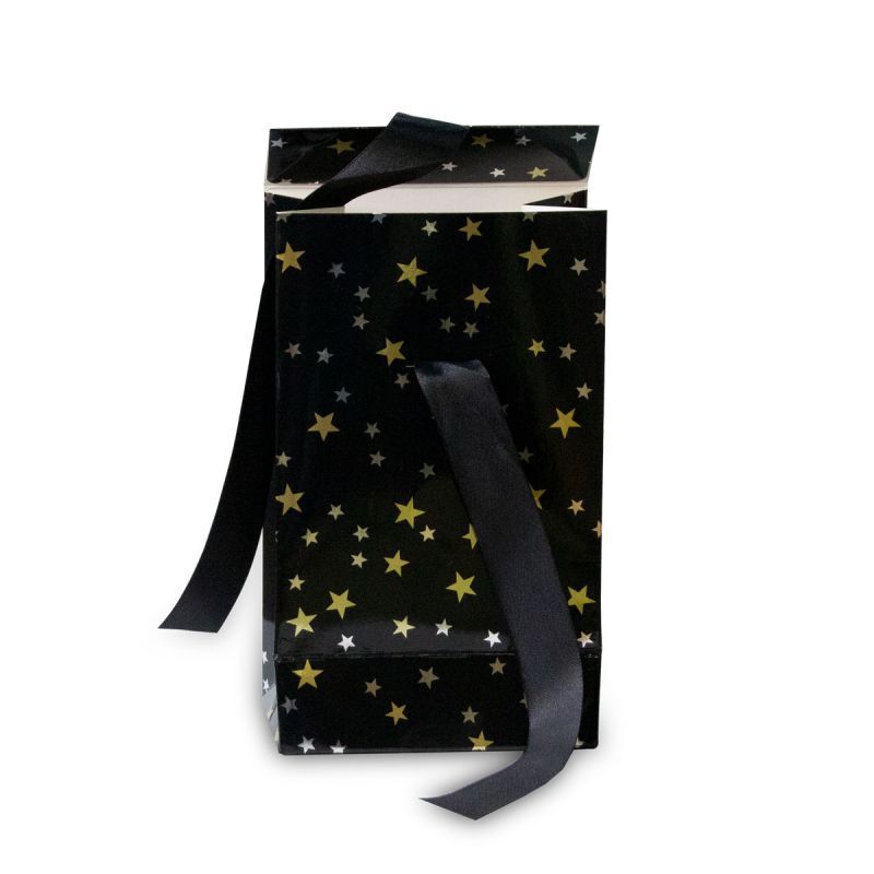 Sacs cadeaux de Noël en papier de luxe - Étoiles 12+7x20 cm Noir (100 pcs) [FP-KDS003]