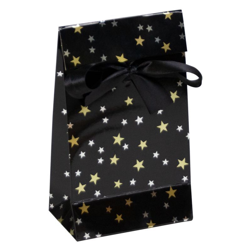 Sacs cadeaux de Noël en papier de luxe - Étoiles 12+7x20 cm Noir (100 pcs) [FP-KDS003]