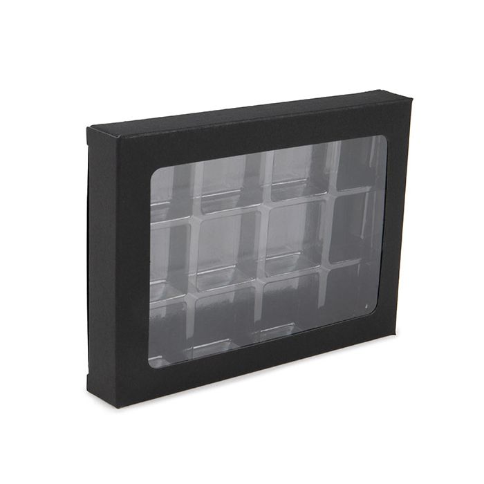 Scatole in carta kraft per pasticceria artigianale, Quadrato Inserti nero 10.2x2.1x13.8 cm (25 pezzi) [CNDY270B]