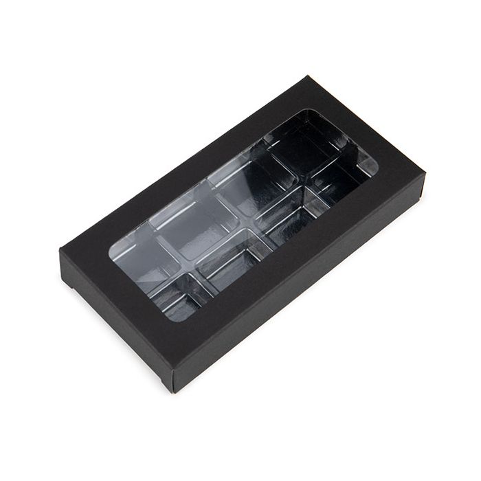 Schachteln schwarz für handgemachte Süßigkeiten, Quadratischer Einsatz 7x2.1x13.8 cm (25 Stück) [CNDY272B]