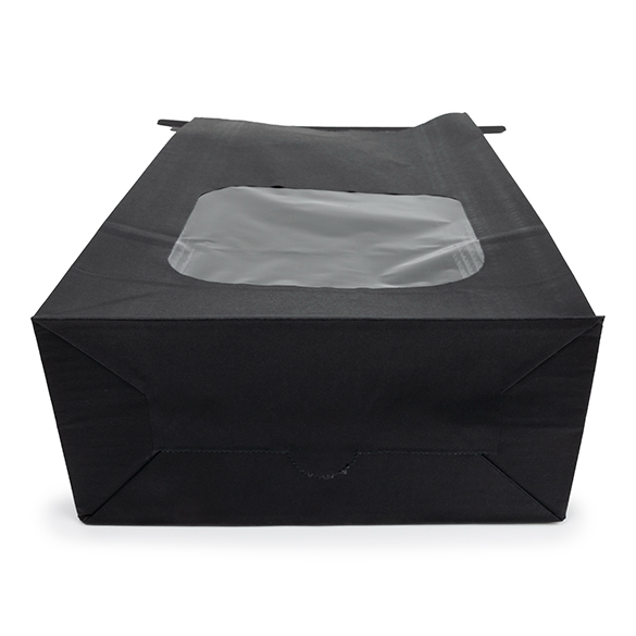 Sac kraft noir avec fermeture tin-tie et fenêtre 15,2x7x26,7 cm (100 pcs) [TTW3B]