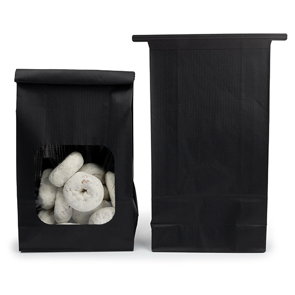 Sac kraft noir avec fermeture tin-tie et fenêtre 15,2x7x26,7 cm (100 pcs) [TTW3B]