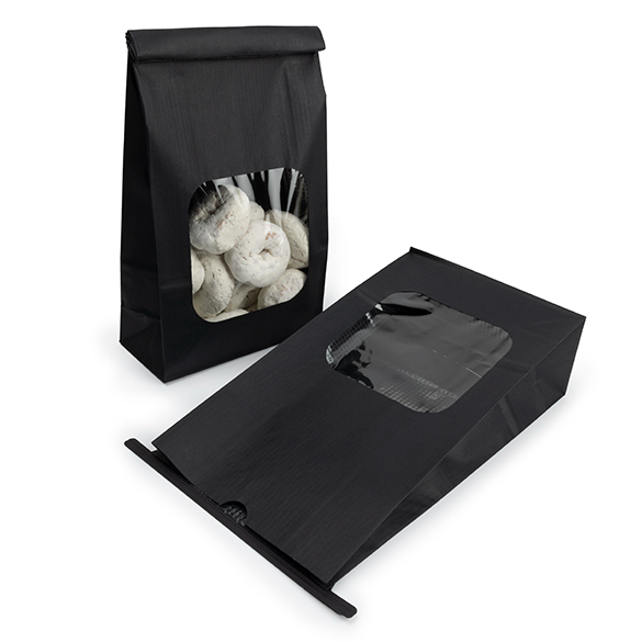 Sac kraft noir avec fermeture tin-tie et fenêtre 15,2x7x26,7 cm (100 pcs) [TTW3B]