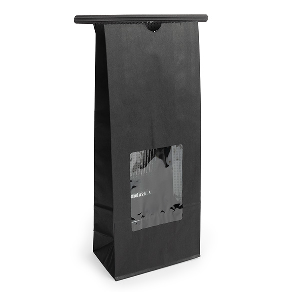 Schwarzer Kraftbeutel mit Tin-Tie-Verschluss und Sichtfenster 10,8x6,4x26,7 cm (100 Stück) [TTW2B]