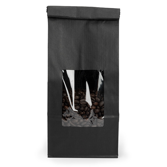 Schwarzer Kraftbeutel mit Tin-Tie-Verschluss und Sichtfenster 10,8x6,4x26,7 cm (100 Stück) [TTW2B]