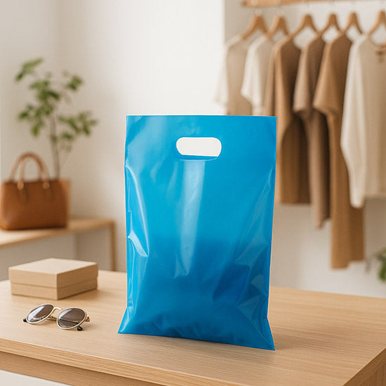 Buste blu con manico a fagiolo 22.9x30.5cm 60 micron LDPE (100 pezzi) [H912BL1]