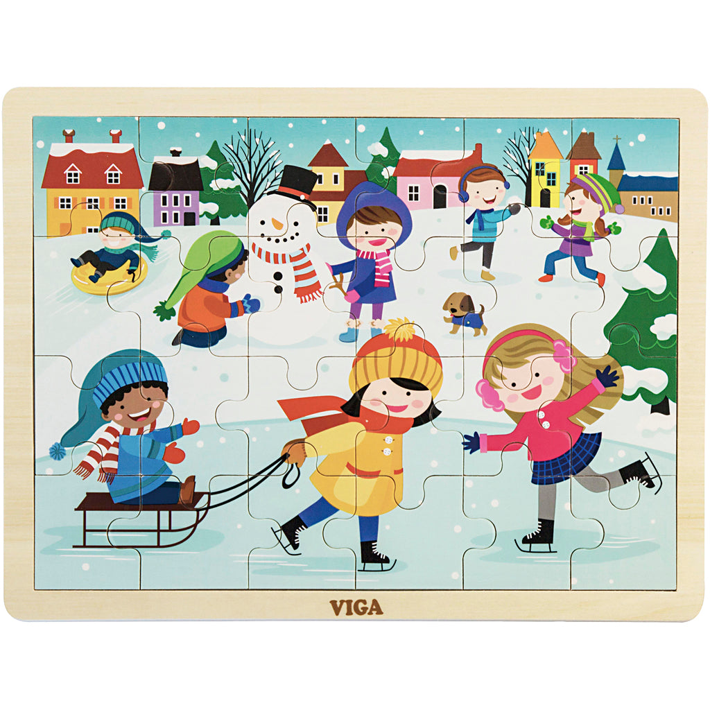VIGA Wooden Jigsaw Puzzle, The Seasons, winter, size 30x22,5 cm, 24 puzzle pieces