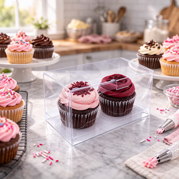 Cupcake-Boxen für 2 Cupcakes 17.8x10.2x10.2cm Transparent (100 Stück) [CBS174]