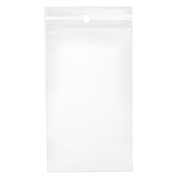 Sachet zip à transparence cristalline 100 microns avec trou pour suspension 7,6x12,7cm (100 pièces) [Z4R35]