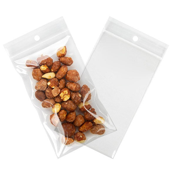 Sachet zip à transparence cristalline 100 microns avec trou pour suspension 7,6x12,7cm (100 pièces) [Z4R35]