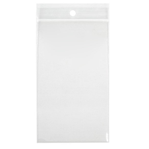 Sachet zip à transparence cristalline 100 microns avec trou pour suspension 7,6x12,7cm (100 pièces) [Z4R35]