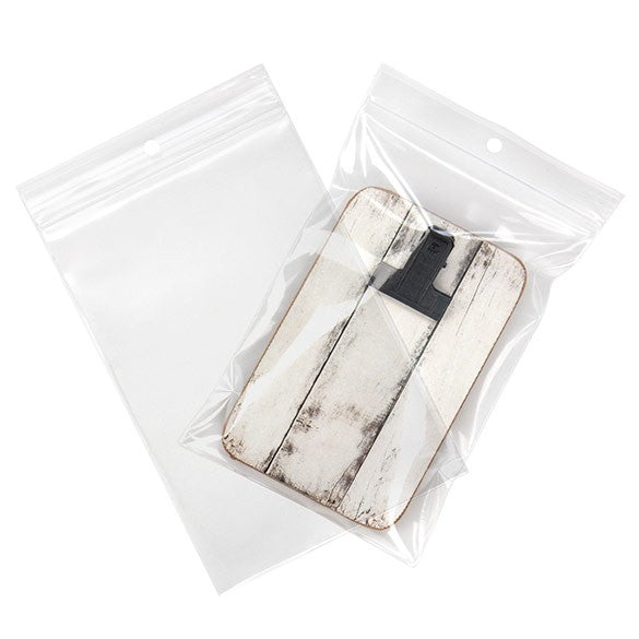 Sachet zip à transparence cristalline 100 microns avec trou pour suspension 10,2x15,2cm (100 pièces) [Z4R46]
