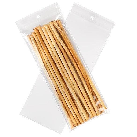 Sacchetto trasparente con chiusura a pressione e foro 10x25.5cm PP 50 microns (100 pezzi) [ZR410]