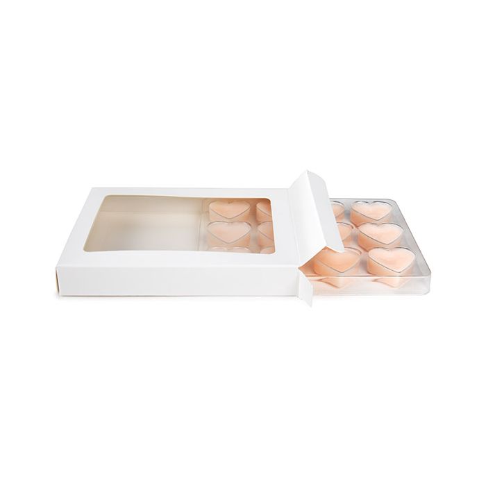 Boites kraft blanc avec inserts coeurs pour bonbons artisanaux 10,2x2,1x13,8cm (25 pièces) [CNDYH270W]