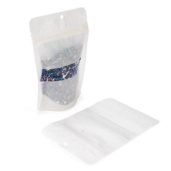 Doypack écologique Papier de Riz Blanc avec Fenêtre Rectangulaire, Trou de suspension 10,2x6x15,2cm (100 pièces) [ZBGRC2W]