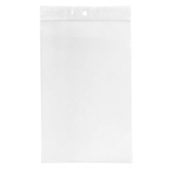Sachet zip à transparence cristalline 75 microns avec trou pour suspension 12,7x20,3cm (100 pièces) [Z3R58]