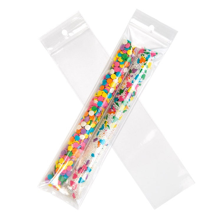 Sachet zip à transparence cristalline avec trou de suspension 5,1x20,3cm (100 pièces) [ZR28]
