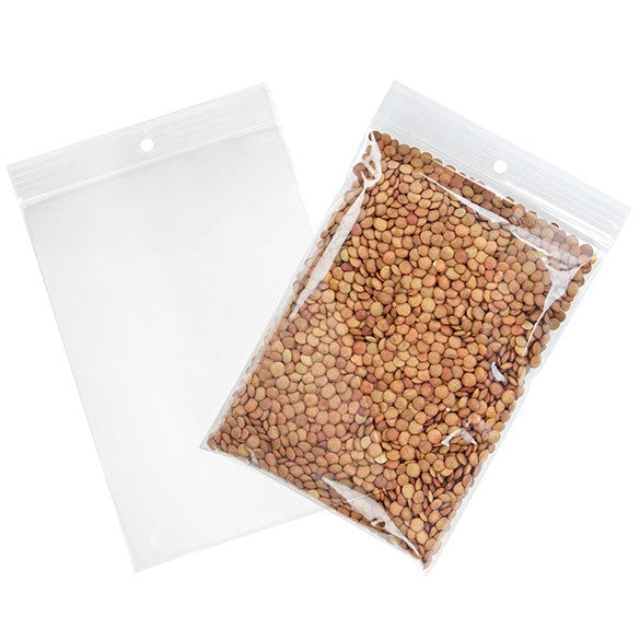 Sacchetto trasparente con chiusura a pressione e foro 12.5x18cm PP 50 microns (100 pezzi) [ZR57]