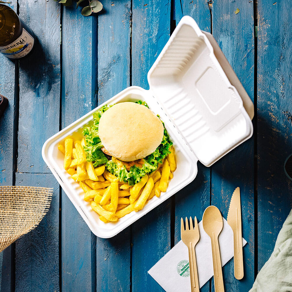 Ciotola con coperchio Canna da zucchero 22x18,5x7 cm (200 pezzi) [GB-DFC01316]