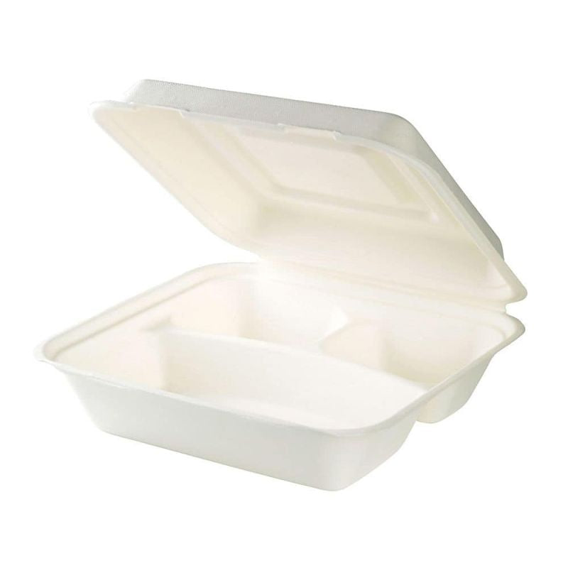 Menu Bin with Lid Sugarcane 3-Spaces 23.5x23.5x8 cm (250 pieces)