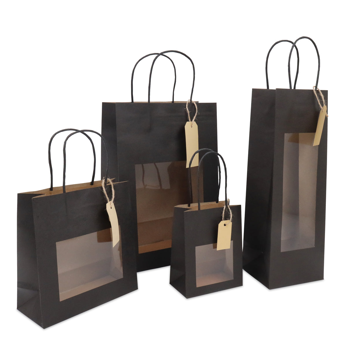 Sacs cadeaux avec fenêtre et étiquette 22+12x32cm noir (100 pièces) [FP-DPT102]