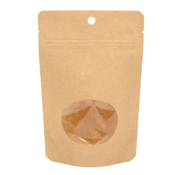 Doypack Compostable Kraft avec fenêtre oval 10,2x6x15,2cm 57g (100 pièces) [ZBGEO2K]