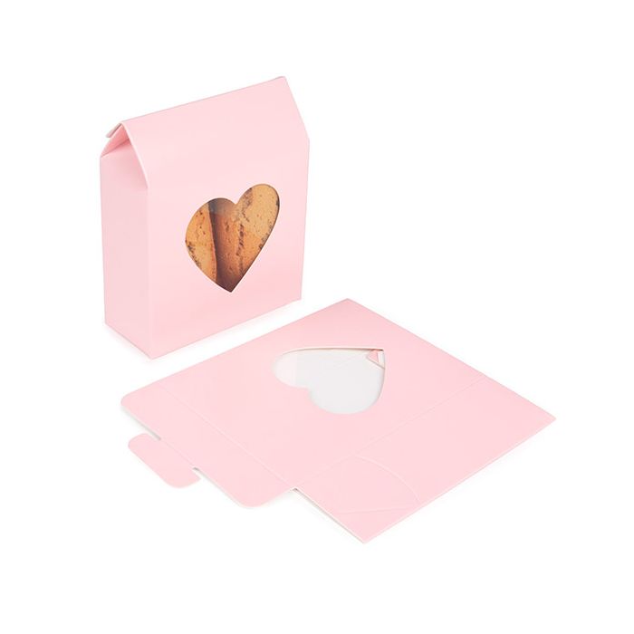 Boite Kraft Rose Avec fenêtre en forme de cœur 10,5x4,4x13,3 cm (25 pièces) [FS350]