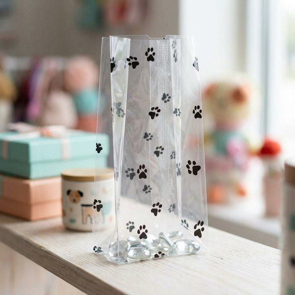 Sacchetti SOS stampati "Zampe di cane" 8.9x5.1x19.1cm con soffietto (100 pezzi) [G3PAW]
