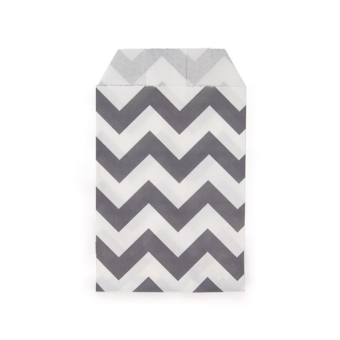 Papier Klappenbeutel Weiß mit Schwarz Chevron-Streifen 7,6x12,7 cm (100 Stück) [GPB35CS]