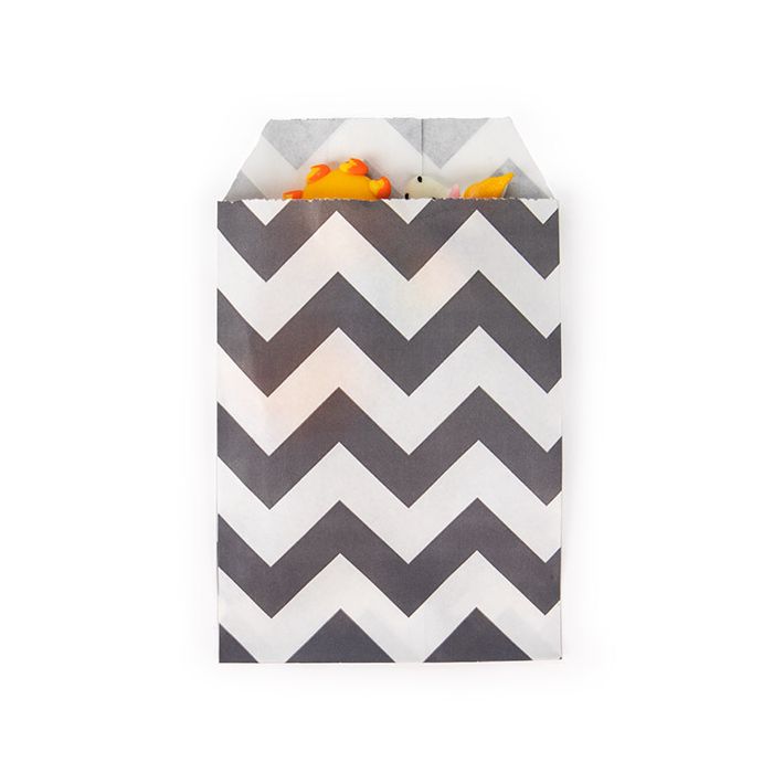 Sac Papier Blanc avec Rayures Chevron Noir 7,6x12,7cm (100 pièces) [GPB35CS]