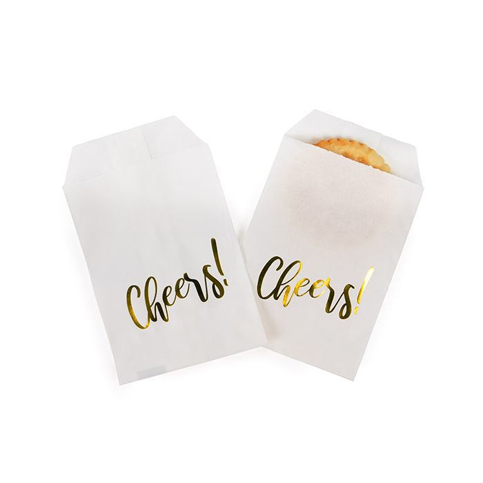 Sac Papier Blanc avec "Cheers" doré 7,6x12,7cm (100 pièces) [GPB35GCH]