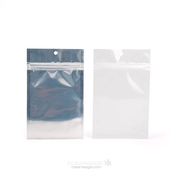 Druckverschlussbeutel Transparent/Weiß 9.2x12.7cm mit Aufhängeloch (100 Stück) [HZBB4CW]