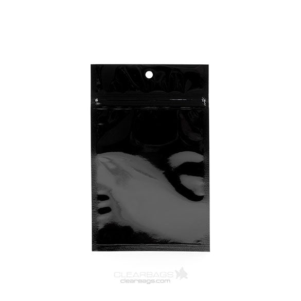 Sachet zip haute barrière avec trou de suspension noir métallisé 9.2x12.7cm (100 pièces) [HZBB4MB]