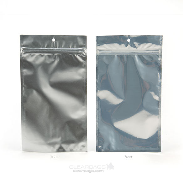 Sachet zip haute barrière avec trou de suspension et dos argent métallisé 15.4x23.5cm (100 pièces) [HZBB7S]