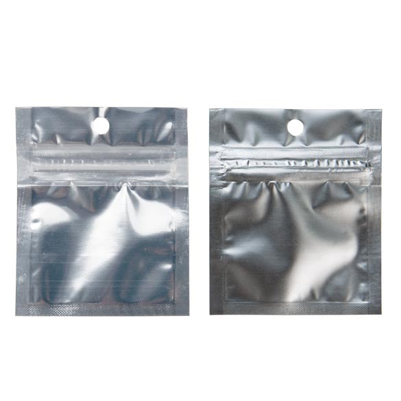Sac zip métallisé transparent/dos argent et troue de suspension 5x5cm (100 pièces) [HZBB9S]