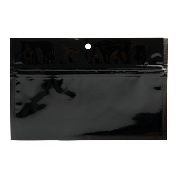 Sachet zip haute barrière avec trou de suspension noir métallisé 15.2x7cm (100 pièces) [HZBB2MB]