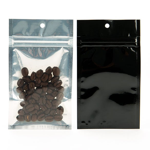 Druckverschlussbeutel Transparent/Schwarz 7.5x11.5cm mit Aufhängeloch (100 Stück) [HZBB3CB]
