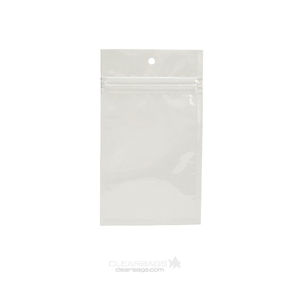 Sachet zip haute barrière avec trou de suspension blanc métallisé 7.6x11.4cm (100 pièces) [HZBB3MW]